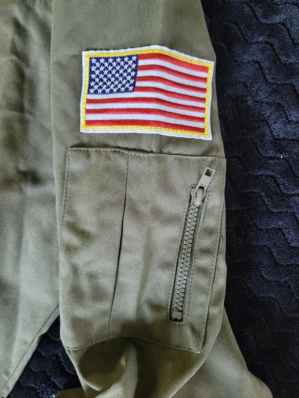 Top Gun Flight Suit Costume - Olive Green Jumpsuit - Picture 9 of 16